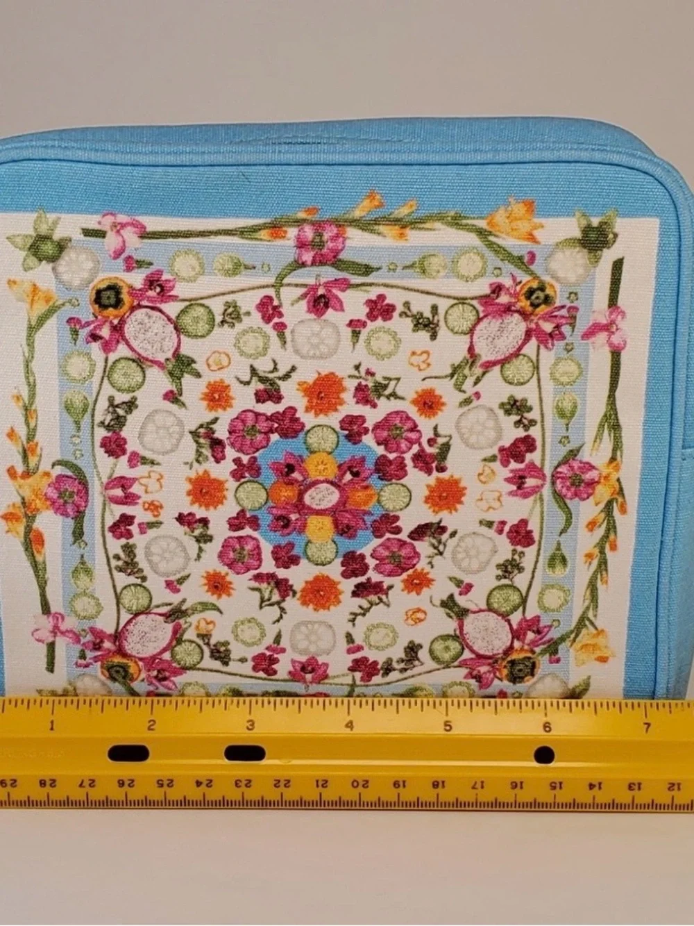Lancome Blue Floral Embroidered Cosmetic Pouch